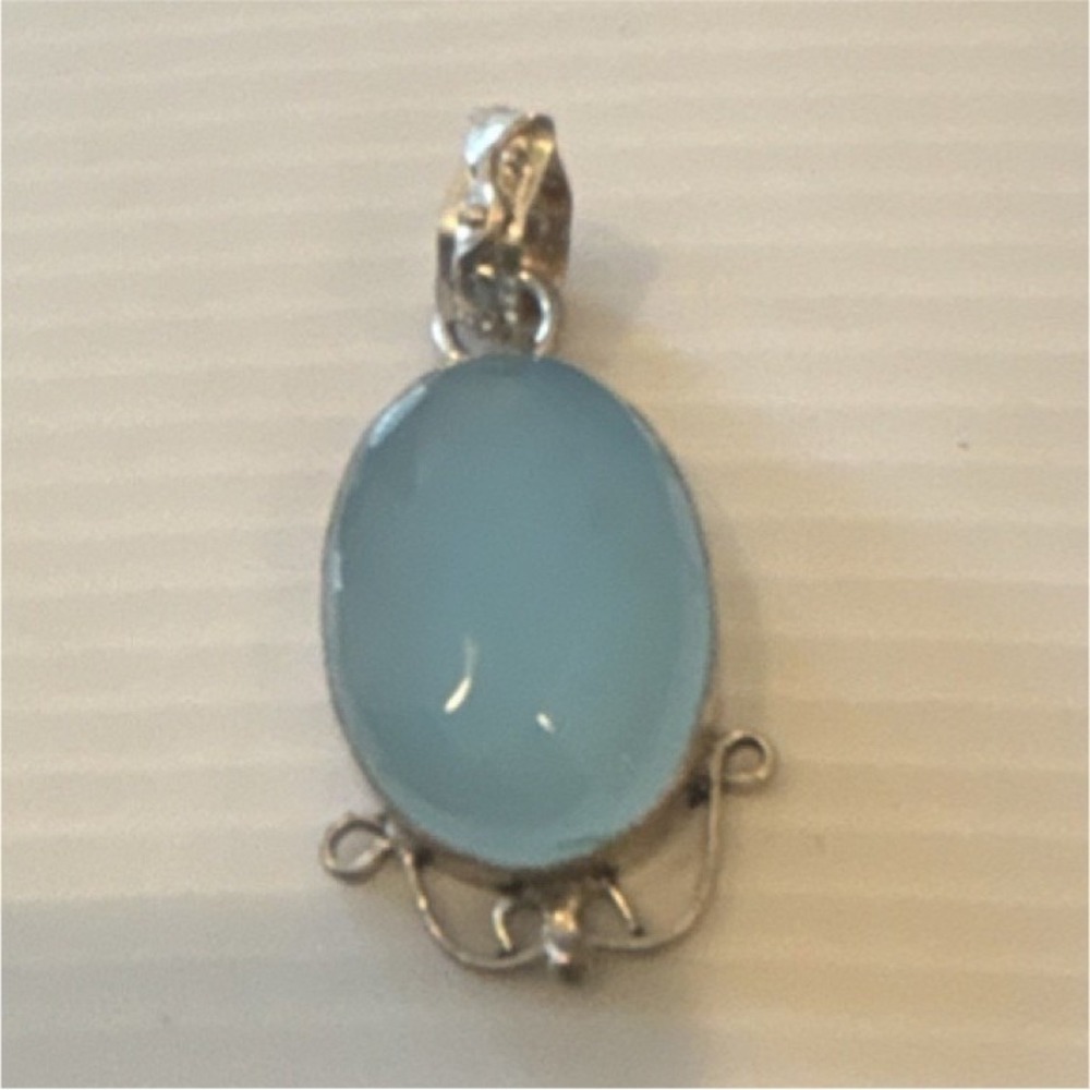 Chalcedony, Oval, Faceted Stone Pendant  925 Silver